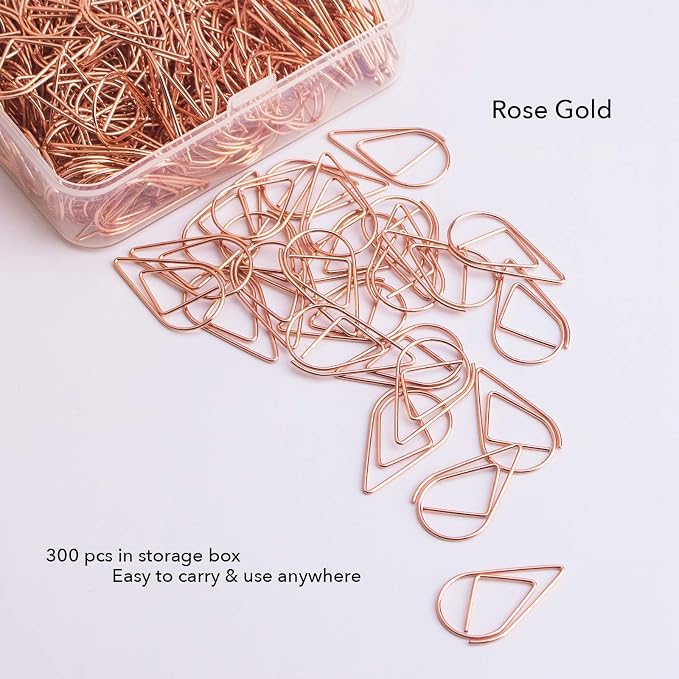 VENCINK 300 Pieces Rose Gold Cute Drop-Shaped Paper Clips, 1 inch | Drop-Shaped Design, Smooth Stainless Steel Wire, Small Size, For Office Supplies Girls School Students