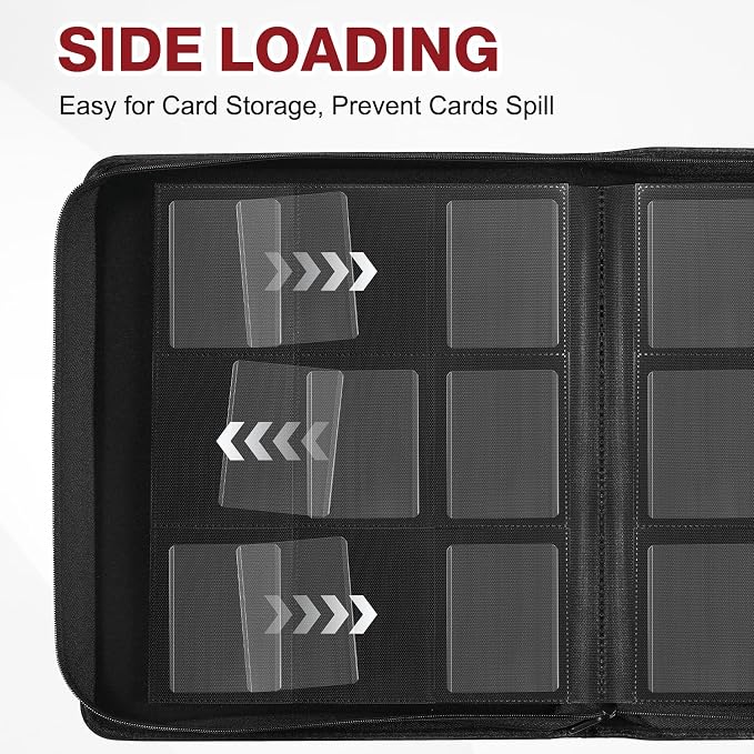 Toploader Binder, Holds 360 Toploaders, 100 Toploaders INCLUDED, 9-Pocket PU Cover Top Loader Binder for 3" x 4" Rigid Toploader, Ringless Double-Sided Toploader Card Binder for TCG, Sport Cards
