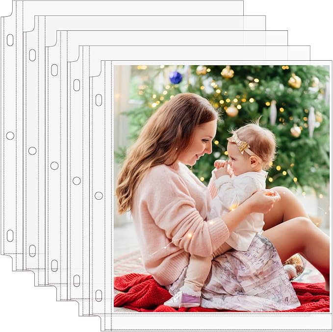 MaxGear 60 Pack 8x10 Photo Sleeves for 3 Ring Binder (120 Picture),1 Pocket | Heavy-Duty Archival Page Protectors, Clear Photo Album Refill Pages, Plastic Binder Sleeves with Pockets, Acid-Free Inserts