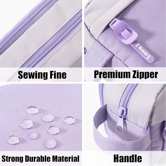 Sooez High Capacity Pencil Case, Big Pencil Bag Pouch Box Organizer Pen Case, Portable Journaling Supplies with Easy Grip Handle & Loop, Asthetic Supply for Girls Adults, Purple