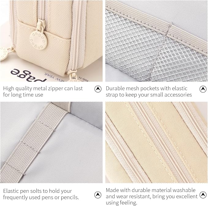 CICIMELON Large Capacity Pencil Case 3 Compartment Pouch Pen Bag for School Teen Girl Boy Men Women (Beige)