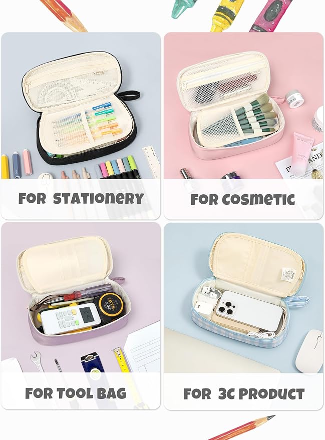 SUNEE Cute Pencil Case, Large Pencil Pouch, Soft Corduroy Aesthetic Big Pencil Bag with Zipper, Kawaii Stationery Storage and Organizer, School Supplies for Teen and Adult, Boys&Girls, Coal Black