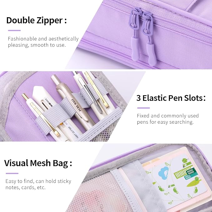 CICIMELON Large Pencil Case Big Storage Pen Pouch Bag with Compartment for School Supplies Office College Teen Boys Girls Adults, Upgraded Purple