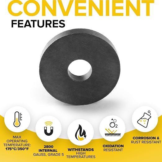 Industrial Ceramic Ring Magnets with Countersunk Hole – 30x4.5mm (1.2" x 0.18"), 18 Pack – High Strength Ferrite Magnets for Mechanical Mounting & Equipment Applications