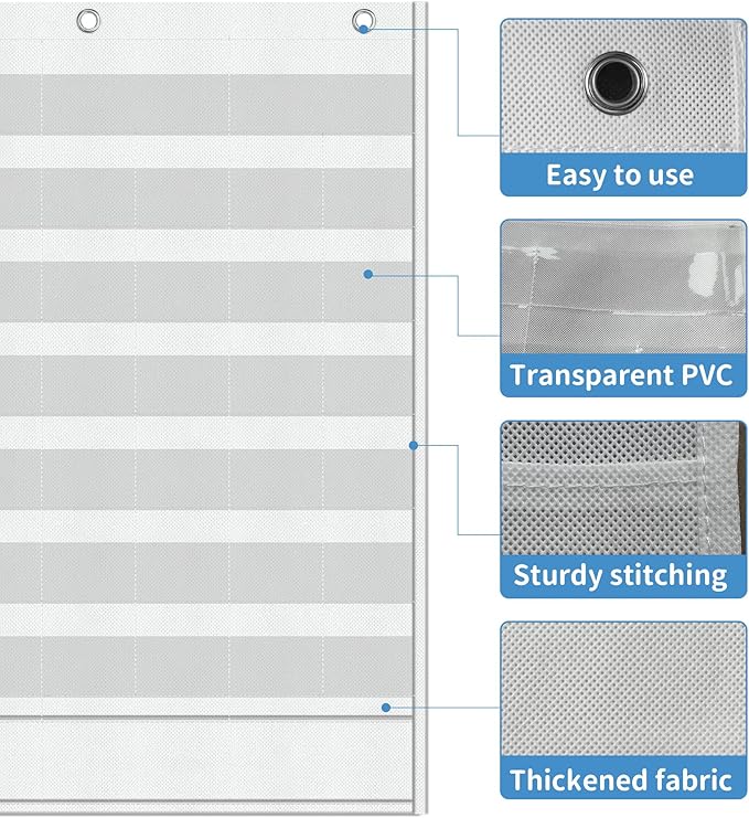 Yoink 48 Pockets Classroom Calendar Pocket Chart for Kids Learning - Monthly Calendar with Durable Fabric, Homeschool and Teacher Supplies, Preschool Kindergarten Wall Decor, Only Chart (White)