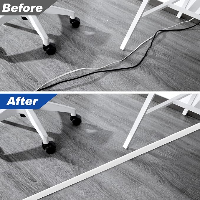 10FT Floor Cord Cover, LZEOY White Cord Hider Floor, Cable Floor Cover Power Cord Cover, Durable Cord Covers for Wires on Floor, Floor Cord Protector Hide Cords on Floor Cord Cavity: 0.47" W x 0.24" H