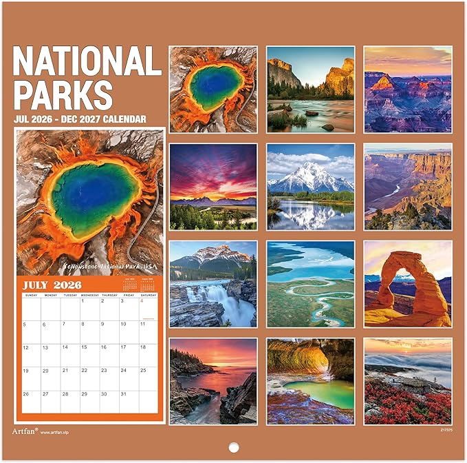 Calendar 2026-2027 - Jul. 2026 - Dec. 2027, Wall Calendar, 26-27 Calendar, 12'' × 24''(Open), Wall Calendars 2026-2027 with Thick Paper, Large Blocks, Hanging Holes, National Parks Wall Calendar