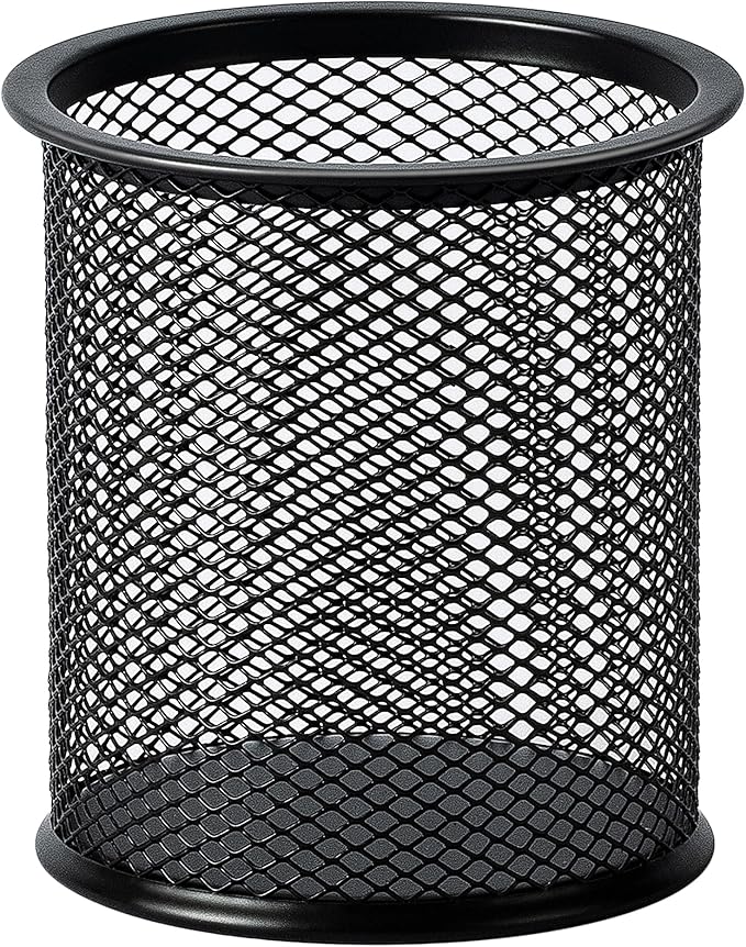 Amazon Basics Wire Mesh Pen Holder, Pencil Cup Desk Organizer for Stationery, Scissors, Office Caddy Storage, 3.7" x 3.3", Black