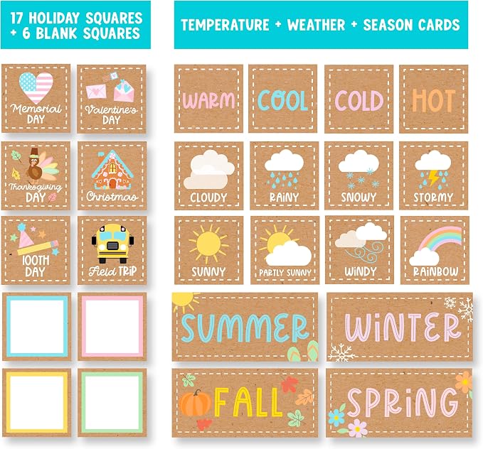 Large 45 Pockets Classroom Calendar Pocket Chart - 24x29" Pocket Calendar, Teacher Calendars Bulletin Board Set, Elementary Kindergarten Preschool Classroom Decor, Kraft Bulletin Board Decorations