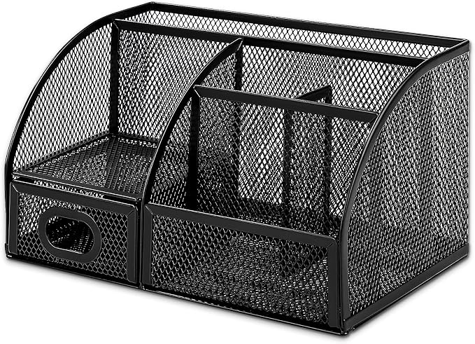 Amazon Basics Mesh Pen Holder and Desktop Desk Organizer, Office Caddy Storage for Writing Utensils, 9.1 x 5.9 x 5.5 inches, Black