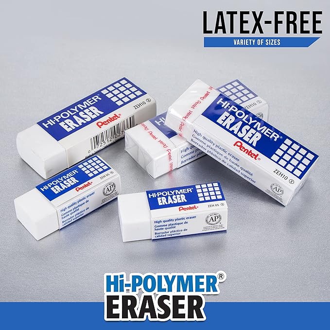 Pentel Hi-Polymer Block Eraser, Small | White | Pack of 8 | ZEH05BP4