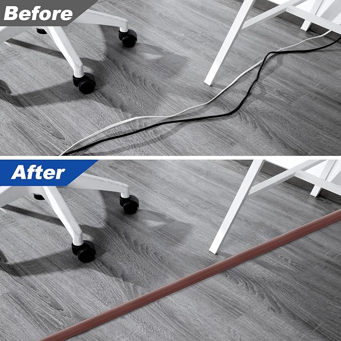 10FT Floor Cord Cover, Brown Cord Hider Floor, Durable Cord Covers for Wires on Floor, Cable Floor Cover Power Cord Cover, Floor Cord Protector Hide Cords on Floor Cord Cavity: 0.47" W x 0.24" H