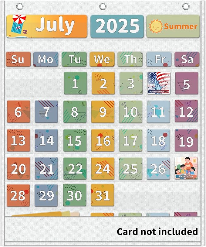 Yoink 48 Pockets Classroom Calendar Pocket Chart for Kids Learning - Monthly Calendar with Durable Fabric, Homeschool and Teacher Supplies, Preschool Kindergarten Wall Decor, Only Chart (White)