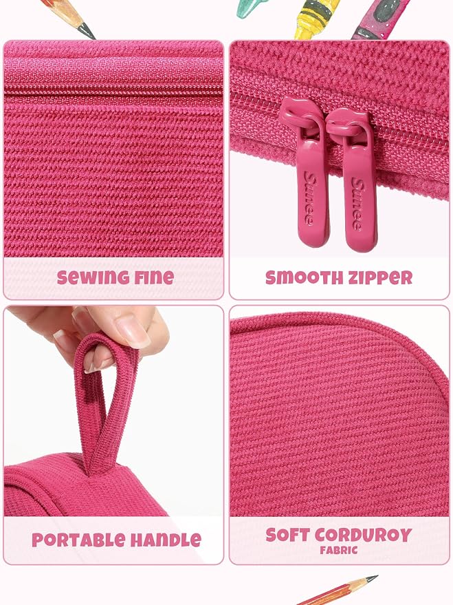 SUNEE Cute Pencil Case, Large Pencil Pouch, Soft Corduroy Fabric Big Pencil Bag with Zipper, Kawaii Pen Bag Stationery Storage and Organizer, School Supplies for Teen, Student, Boys, Girls, Berry Pink