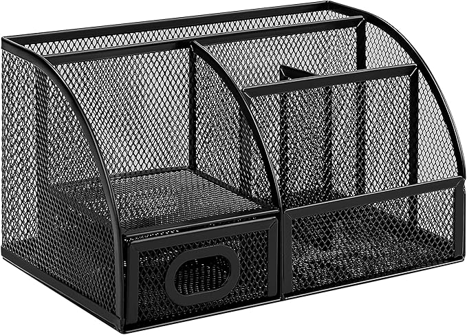 Amazon Basics Mesh Pen Holder and Desktop Desk Organizer, Office Caddy Storage for Writing Utensils, 9.1 x 5.9 x 5.5 inches, Black