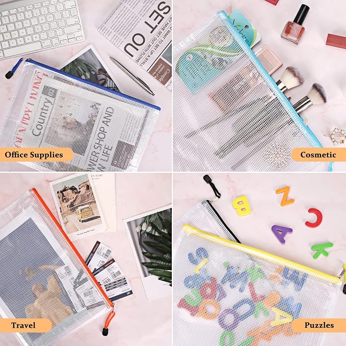 EOOUT 56pcs Mesh Zipper Pouch Zipper Bag, Durable Pouches for Organization Puzzle Storage, Letter Size, A4 Size, for Office Supplies